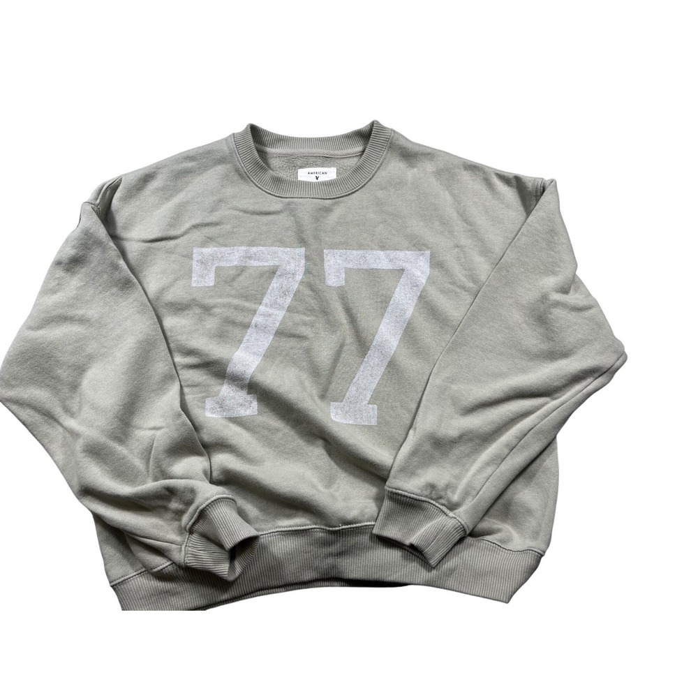 American‎ Eagle 77 Graphic Sweatshirt Women's Small Sage Green Oversized Cozy